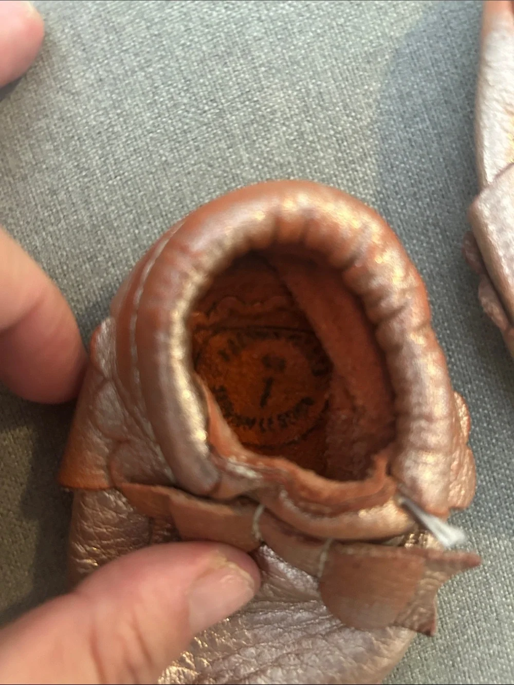 Freshly Picked Kids Metallic Rose Gold Bow Moccasin Shoes